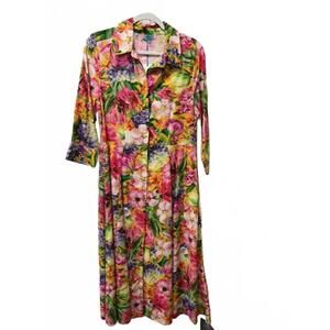 NEW PERLAVERA women's leila button front midi dress in flower yellow